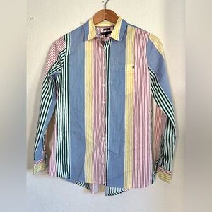 Tommy Hilfiger Primary Color Striped Relaxed Fit Button Down size S